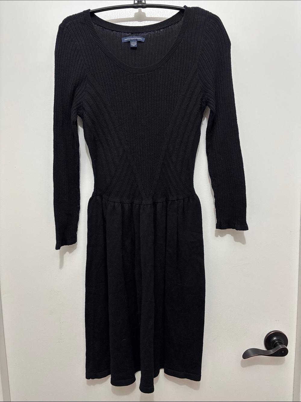 American Eagle Sz M Black Rib-Knit Long Sleeve Dress - Classic Women's Dress